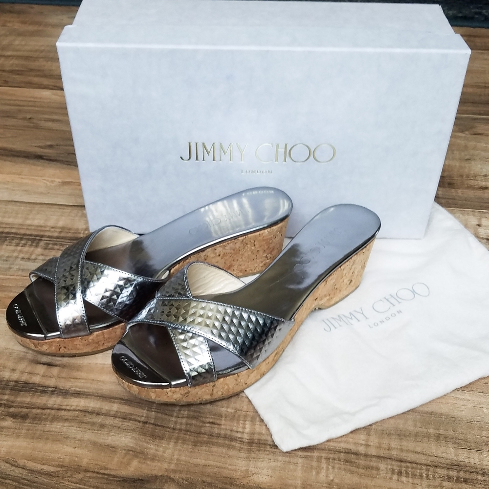 Jimmy Choo "Panna" Leather Sandal in Steel